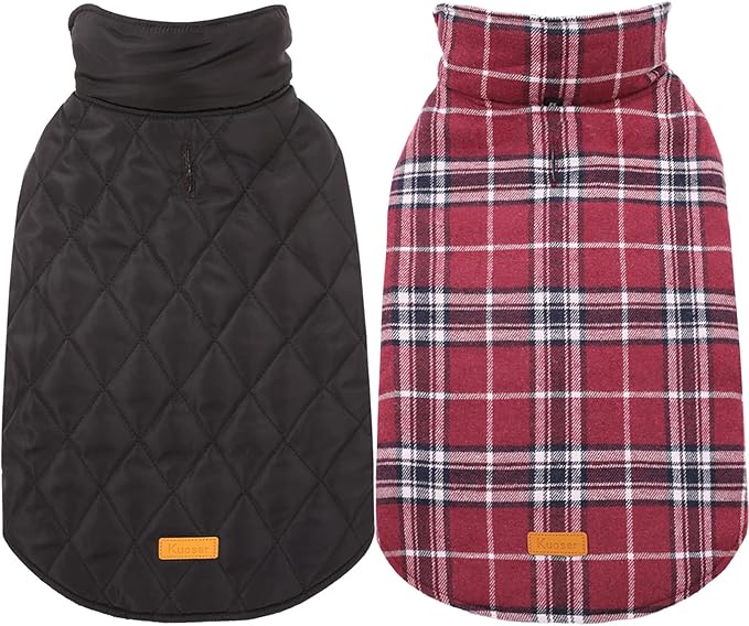 Kuoser Warm Dog Coat, Waterproof Dog Coats for X-Small Dogs, Adjustable Durable Doggie Winter Jacket Reversible Cozy Puppy Cold Weather Apparel from Small to Large Breed, Red XS