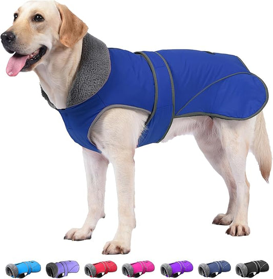 Dogcheer Dog Coat, Waterproof Dog Jacket Reflective Pet Winter Coat with Adjustable Hook & Loop, Christmas Puppy Fleece Jacket Warm Turtleneck Snowsuit for Small Medium Large Dogs - Blue, XL