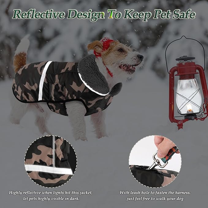 Dogcheer Warm Dog Coat, Waterproof Dog Jacket Christmas Puppy Winter Coat with Buckle, Reflective Adjustable Pet Snow Jacket Fleece Sweater for Small Medium Large Dogs - Dusty Pink Camo, 2XL