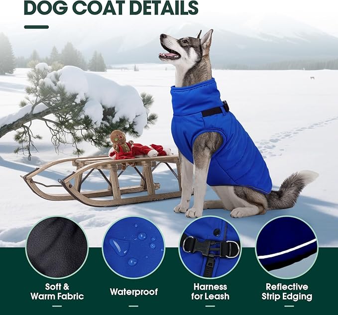 Kuoser XXL Dog Jacket Waterproof | ·Ripstop Fabric·Heavy Duty Zipper·Chest Guard·Alaskan·No Lifting Needed