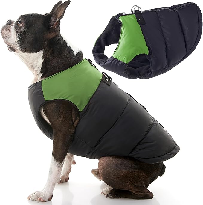 Gooby Padded Vest Dog Jacket - Green, X-Large - Warm Zip Up Vest Fleece Jacket with Dual D Ring Leash Water Resistant for Small to Medium Dogs