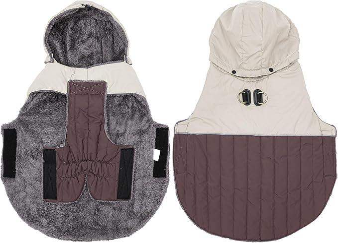 Detachable Hooded Dog Coat with Harness for Small Dogs,Super Warm Fleece Puppy Jacket for Cold Winter Doggie Coats,Brown M