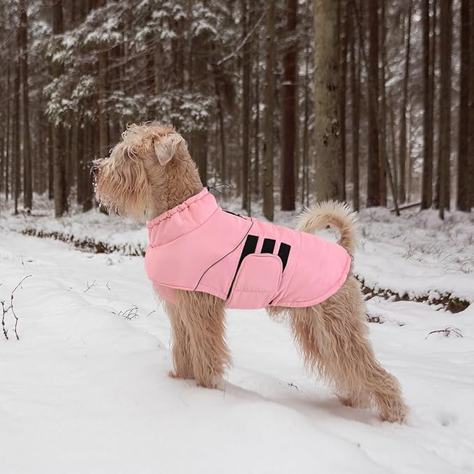 Peferhouse Dog Warm Winter Coats for Large Dogs, Dog Cold Weather Coat Dog Windproof Reflective Jacket with Harness Hole Thick Dog Vest Jacket Pink L