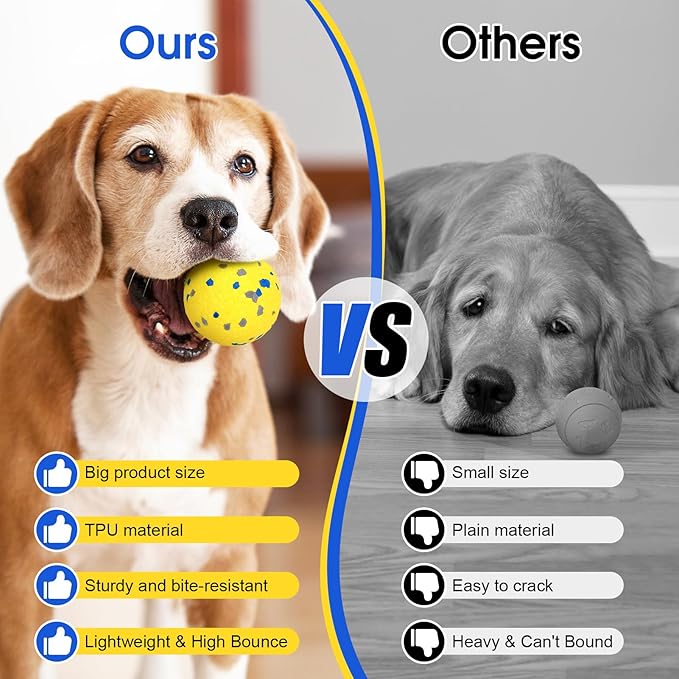 VINGVO Large Dog Balls Tennis Ball Toys 4 PCS Dogs Toys for Aggressive Chewers, 3" Teething Chew Toys Water Floating Ball Toy Bouncy Fetch Balls for Large Medium Small Dog and Puppies (4 Round)