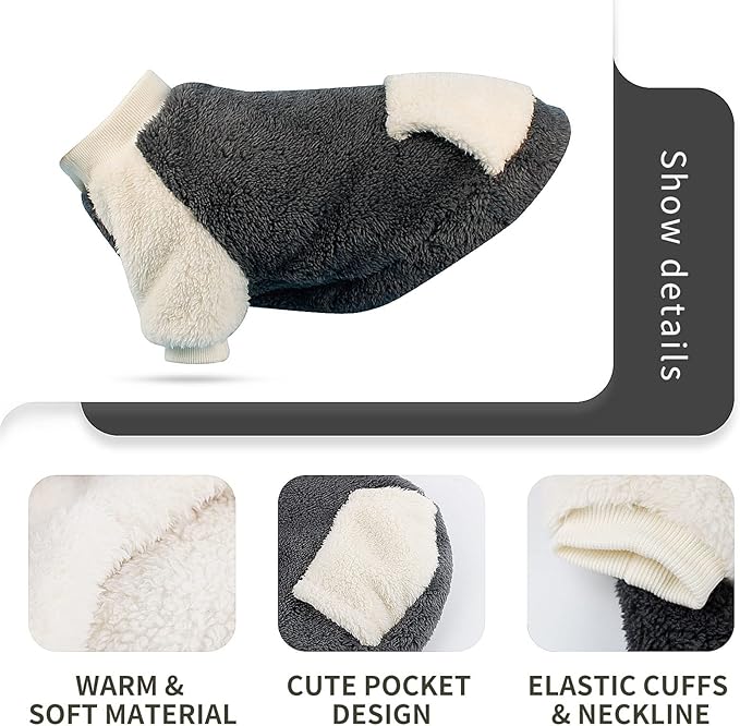 LESYPET Dog Sweater for Small to Medium Dogs, Fleece Lining Puppy Sweatshirt in Winter, Warm Puppy Clothes Pullover Jumper, Grey XX-Large