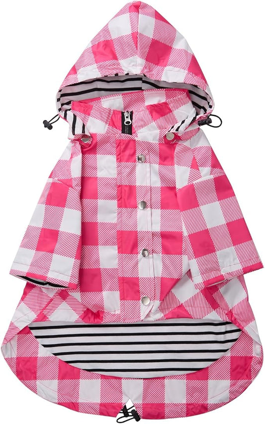 Dog rain Coat Waterproof Raincoat Puppy Jacket with Legs Buttons Zipper Hood Drawstring Fit for Yorkie Terrier Schnauzer Poodle Border Collie Labrador Golden Retriever 8lbs to 80lbs Pink XL