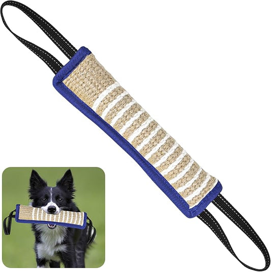 ToLanbbt Dog Tug Toy Bite Jute Pillow Pull Toy with 2 Strong Handles Perfect for Tug of War, Puppy Interactive Play, Tear Resistant Bite Training for Small Medium Large Dogs (Blue-Line)