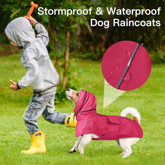 Dog Raincoat, Waterproof Rain Jacket for Large Dogs Poncho with Leash Hole Convertible Hood/Collar Reflective Rain Coat, Lightweight Breathable Stay Secure Walking (Neon Pink, XXXL)