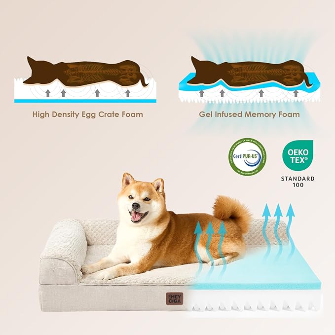 EHEYCIGA Memory Foam Dog Bed Medium Sized Dogs, Waterproof Dog Bed Orthopedic with Washable Removable Cover, Non-Slip Pet Bed Couch for Crate, 30x20x6 Inches, Beige