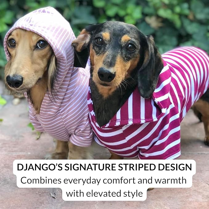 DJANGO Dog Hoodie – Warm, Lightweight, Soft & Stretchy Dog Sweater with Hood, Harness Hole & Elastic Waistband – Cozy Sweatshirt for Small Dogs up to 25 lbs, Dachshunds & Puppies – Boysenberry, Small