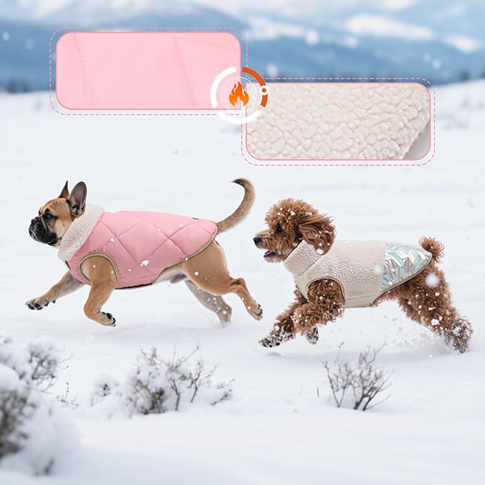 EMUST Dog Feece Jacket, Soft Dog Vest Warm Cold Weather Coats for Small Medium Dogs Boy or Girl for Fall Winter, Cream, L