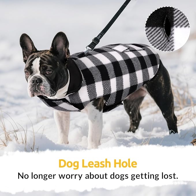 ASENKU Dog Winter Coat, Fleece Doggie Jacket Plaid Reversible Vest Waterproof Windproof Cold Weather Clothes for Small Medium Large Dogs (S, White)