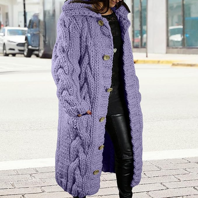 LOAIHA Women Chunky Cable Knit Long Sleeve Cardigan Fall Winter Trendy Oversized Button Down Sweaters Outerwear with Pocket