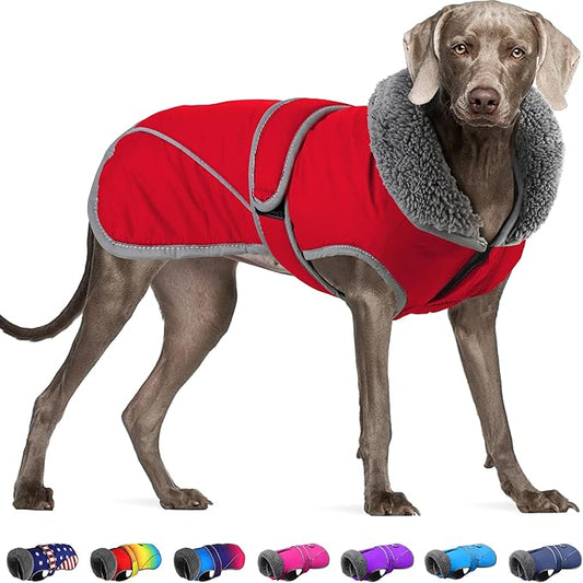 Dogcheer Dog Coat, Waterproof Dog Jacket Reflective Pet Winter Coat with Adjustable Hook & Loop, Christmas Puppy Fleece Jacket Warm Turtleneck Snowsuit for Small Medium Large Dogs - Red, 3XL