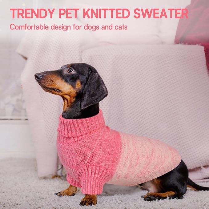 Queenmore Pullover Large Dog Sweater,Classic Turtleneck Warm Dogs Sweater with Leash Hole for Dog Girls Boys,Winter Knitwear Clothes for Dachshund,Corgi,French Bulldog(Pink,L)