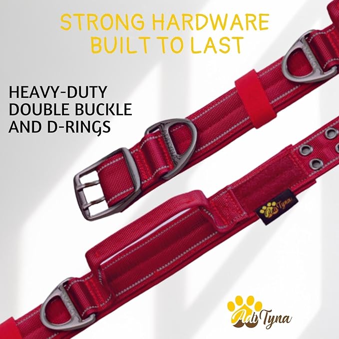 ADITYNA Heavy Duty Dog Collar for Medium Dogs - Reflective Burgundy Collar with Handle for Training, and Walking - Wide, Thick, Tactical, Soft Neoprene Padded
