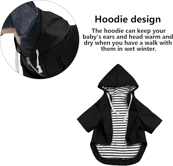 Dog Raincoat rain Jacket Raincoat Dogs Waterproof Small Medium Breeds Zip Closure Storage Pocket Harness Hole Black S
