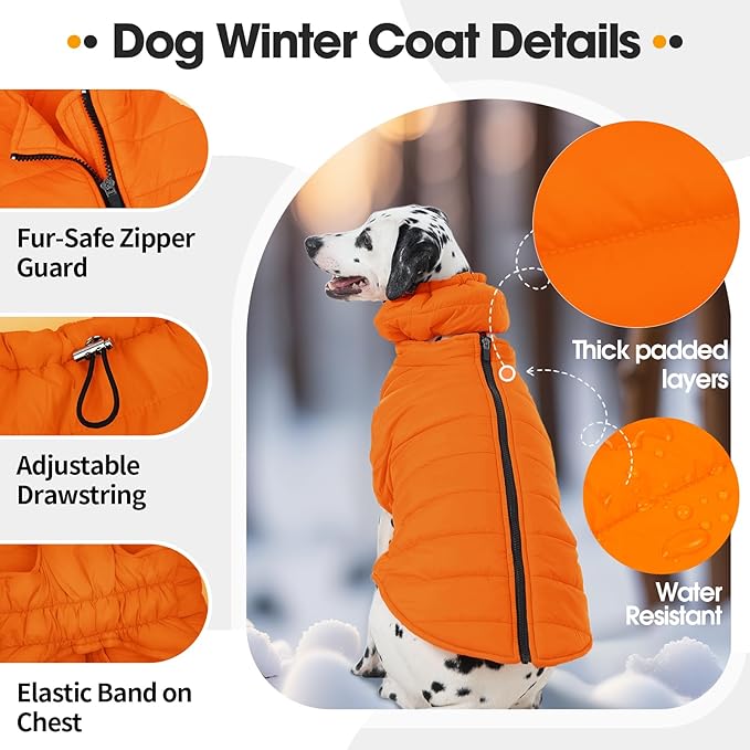 Medium Dog Jacket with Zipper, Hunter Orange Dog Coats for Medium Dogs, Warm Waterproof Winter Snow Puffer Vest for French Bulldog, Boston Terrier, Cocker, Beagle, Orange M