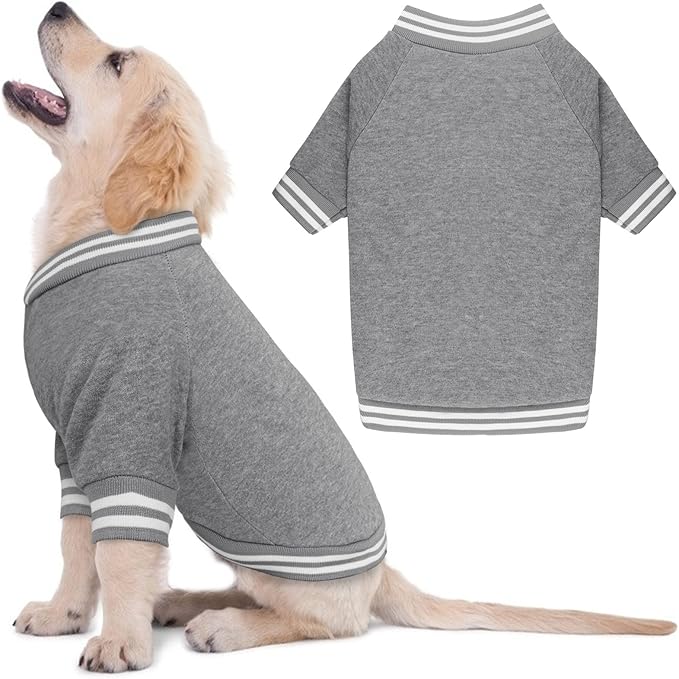 Dog Sweaters for Small Dogs, Brushed Fleece Dog Sweater Baseball Jacket Pet Clothes Soft Warm Sweatshirt Puppy Sweater Boy Girl Pet(Gray-S)