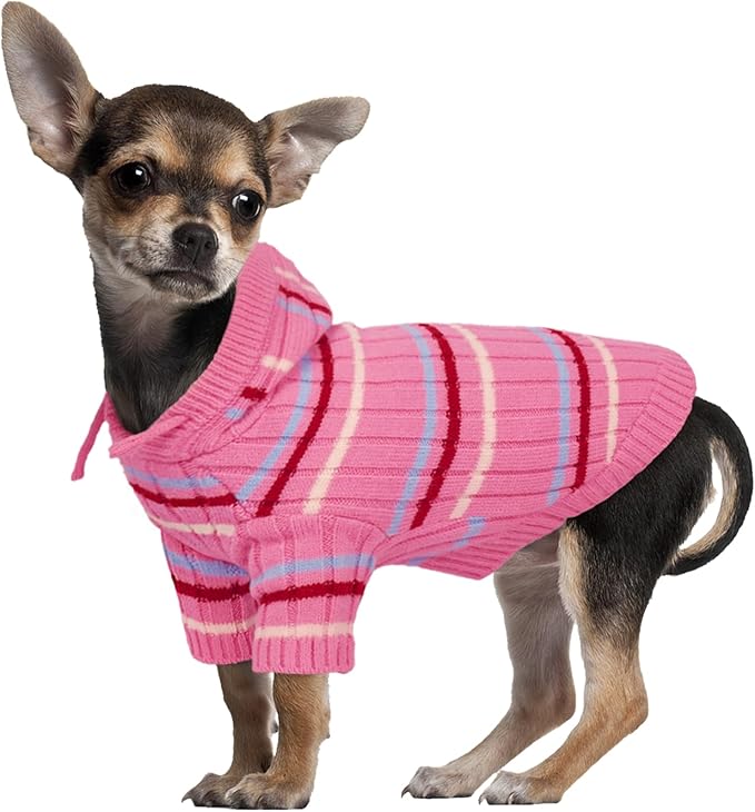 Kuoser Dog Sweater, Dog Sweaters for Small Dogs Girl Boy, Soft Puppy Pullover Sweater for Christmas Thanksgiving, Dogs Cable Knitted Sweatshirt Thermal Pet Winter Clothes for Cold Weather, Pink XS