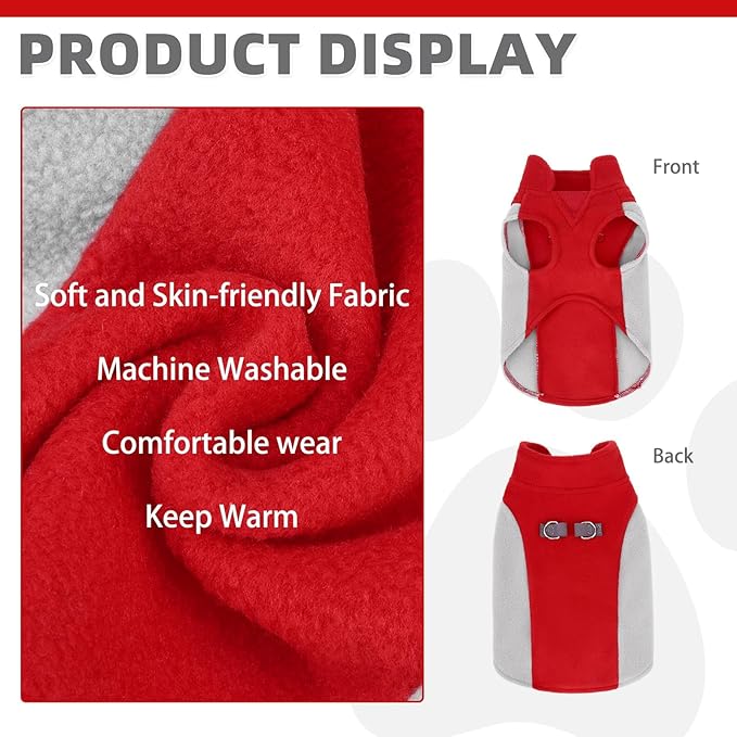 KOOLTAIL Small Dog Sweater - Dog Fleece Vest Jacket with Leash D-Ring for Small Medium Dogs, Soft Pullover Winter Warm Cold Weather Coats, Pet Fall Clothes Outfit for Puppy Cat Boys&Girls, Red XS