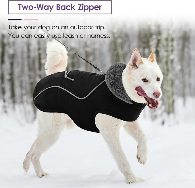 SUNFURA Dog Winter Coat, Medium Dog Coat Jacket with Fleece Lining for Cold Weather, Warm Puffer Jacket Turtleneck Snowsuit with Leash Hole for Jack Russel, Boston Terrier, Black M
