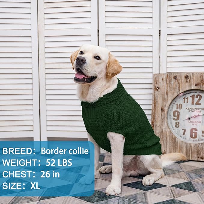 Mihachi Turtleneck Dog Sweater - Winter Coat Apparel Classic Cable Knit Clothes with Leash Hole for Cold Weather, Ideal Gift for Pet in New Year Army Green Medium/Large