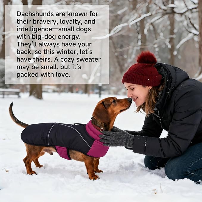 DORA BRIDAL Dachshund Coat, Fleece Lined Dog Winter Coat, Warm Dog Coats with Reflective Strips, Adjustable Waterproof Pet Jacket Clothes, XS