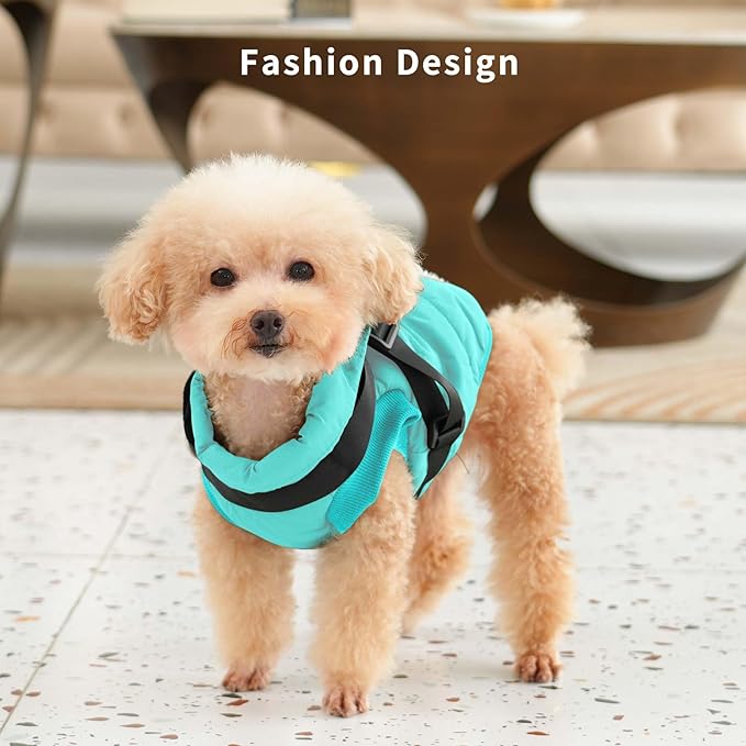 Dog Jacket with Harness,Fleece Lined Warm Puppy Coat for Winter,Soft Windproof Medium Dog Vest,Bluegreen XL