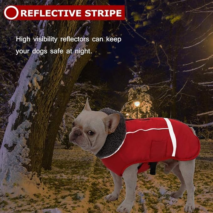 QBLEEV Warm Dog Coat Reflective Dog Jacket, Waterproof Dog Winter Coat Turtleneck Dog Clothes for Cold Weather, Thick Fleece Dog Snowsuit Christmas Dog Vest Pet Apparel for Small Medium Large Dogs 2XL