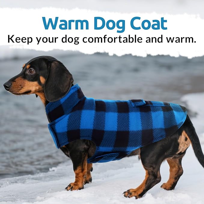 ASENKU Dog Winter Coat, Fleece Doggie Jacket Plaid Reversible Vest Waterproof Windproof Cold Weather Clothes for Small Medium Large Dogs (Blue, XL)