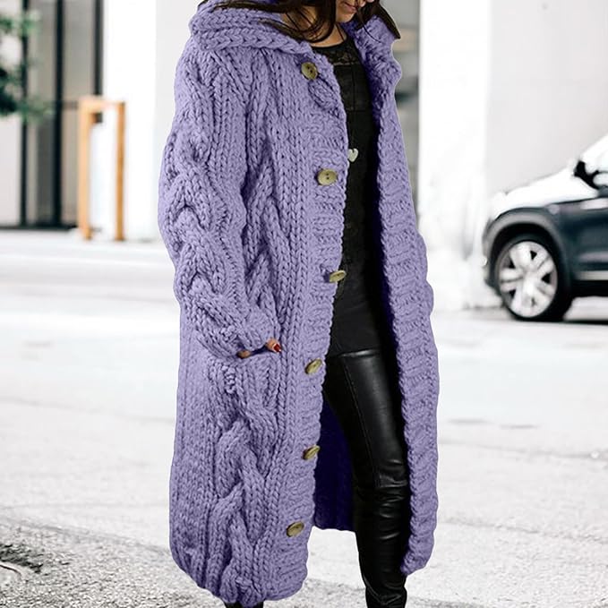 LOAIHA Women Chunky Cable Knit Long Sleeve Cardigan Fall Winter Trendy Oversized Button Down Sweaters Outerwear with Pocket