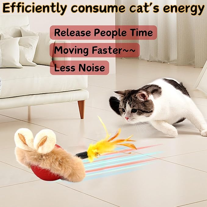 Cat Interactive Ball Toy with Feather, The Upgrade Agile Moving Cats Ball, Touching Automatic Moving for Bored Indoor Adult, 3-in-1 Pet Toy for Indoor