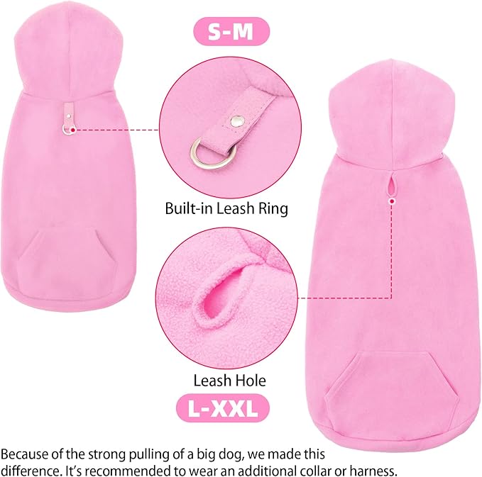 EXPAWLORER Dog Hoodie Fleece Sweater Vest, Hooded Dog Sweatshirt Fall Winter Pet Clothes with Leash Ring, Sleeveless Warm Cozy Puppy Clothing for Cat Small Medium Large Dogs Girl Boy, Pink S
