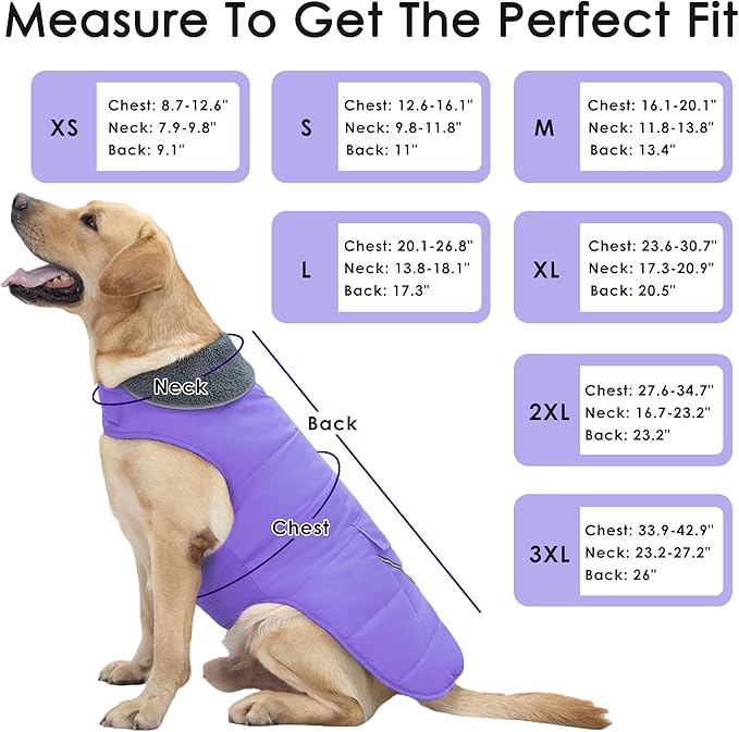 Dog Coat, Waterproof Dog Winter Jacket with Pocket, Reflective Adjustable Pet Snow Vest, Warm Cozy Fleece Sweater for Small Medium Extra Large Dogs - Light Purple, XL