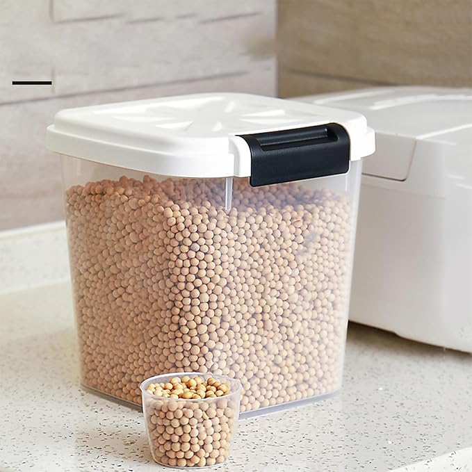 HANAMYA 20 LB Rice Storage Container with Measuring Cup, BPA free, For Rice | Grain | Pet Food | Flour, 1 count, Clear & Black