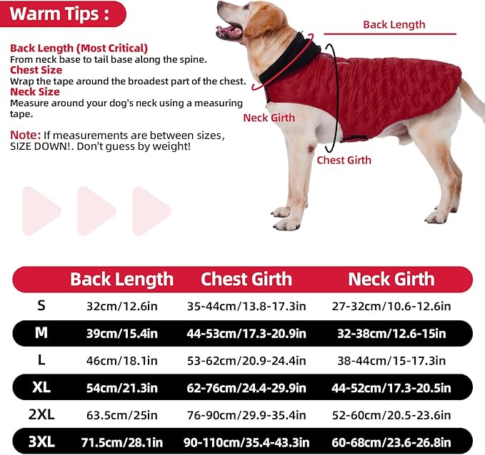 Nanaki Lightweight Dog Down Jacket with Leash Hole-Large Winter Dog Coat Reflective Stripes, Warm Snow Coat with Hood, Windproof Snowsuit for Cold Weather, Puffer Jacket for Outdoor Activities, Red