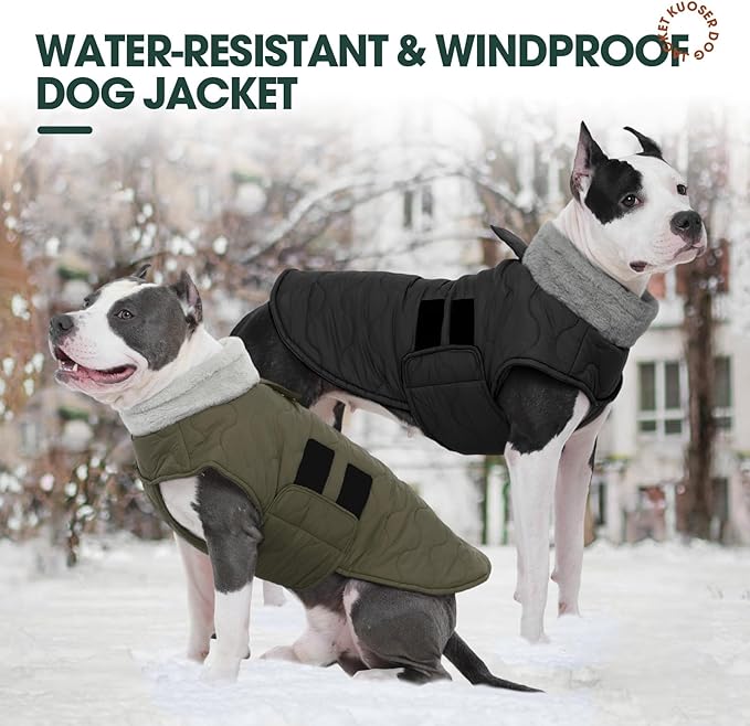 Kuoser Dog Jacket, Winter Dog Coats for Medium Dogs, Cold Weather Coats Pet Clothes, Doggie Snow Jacket for Frech Bulldog, Boston Terrier, Green L