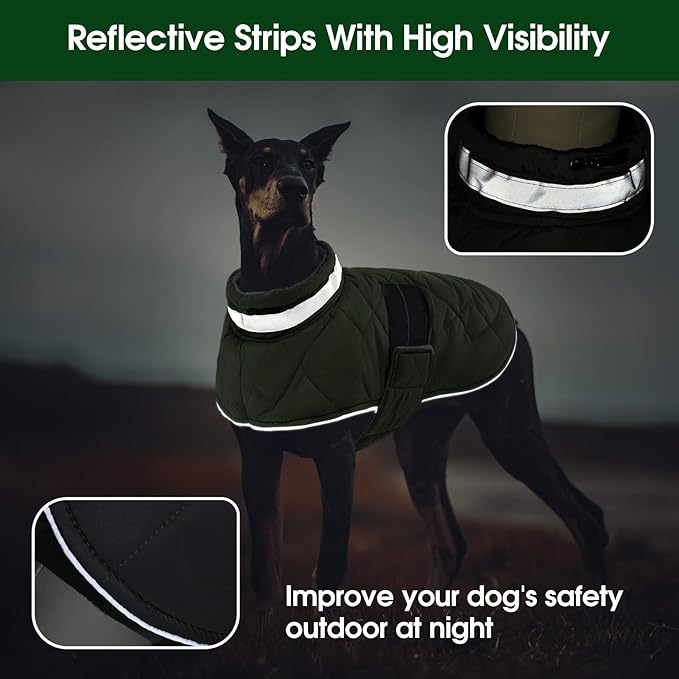 Dog Winter Coat Warm Padded Puppy Jacket Windproof Water Resistant Clothes for Small Medium Large Pets Christmas Sweater Outfit Vest(Green, L)
