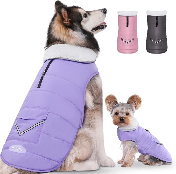 iBuddy Dog Winter Jackets with Fleece Vest,Waterproof Warm Dog Snow Jacket Windproof, Reflective Adjustable Pet Dogs Cold Winter Coat for Large Dogs Girl Boy