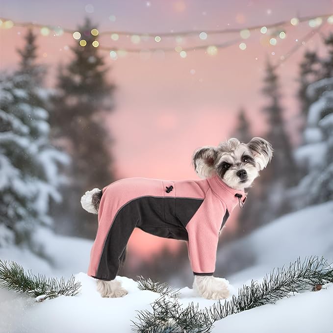 Fleece Dog Coat for Small Medium Dog,Pullover Pajamas Jumpsuit Bodysuit Puppy Coats with Legs, Pet Windproof Warm Cold Weather Jacket Full Body Vest Cozy Snowsuit Outfit Clothes (Pink, L)