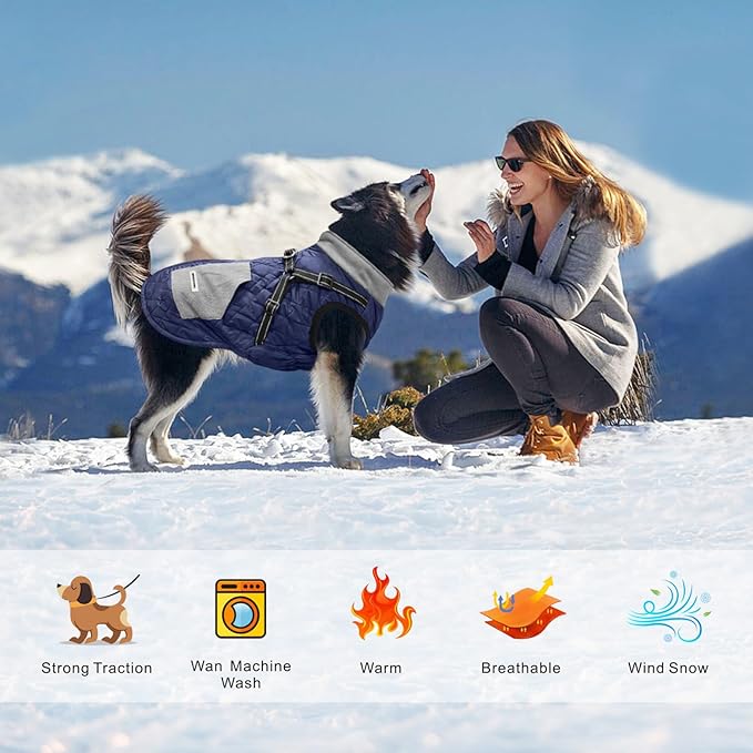 Mosucoirl Warm Dog Coats Pet Clothes, Waterproof Dogs Jacket Reflective Pet Outfits Winter Dog Cold Weather Coat Cozy Snow Jackets Vest for Small Medium Large Dogs Puppy Doggie (NavyBlue, XXL)