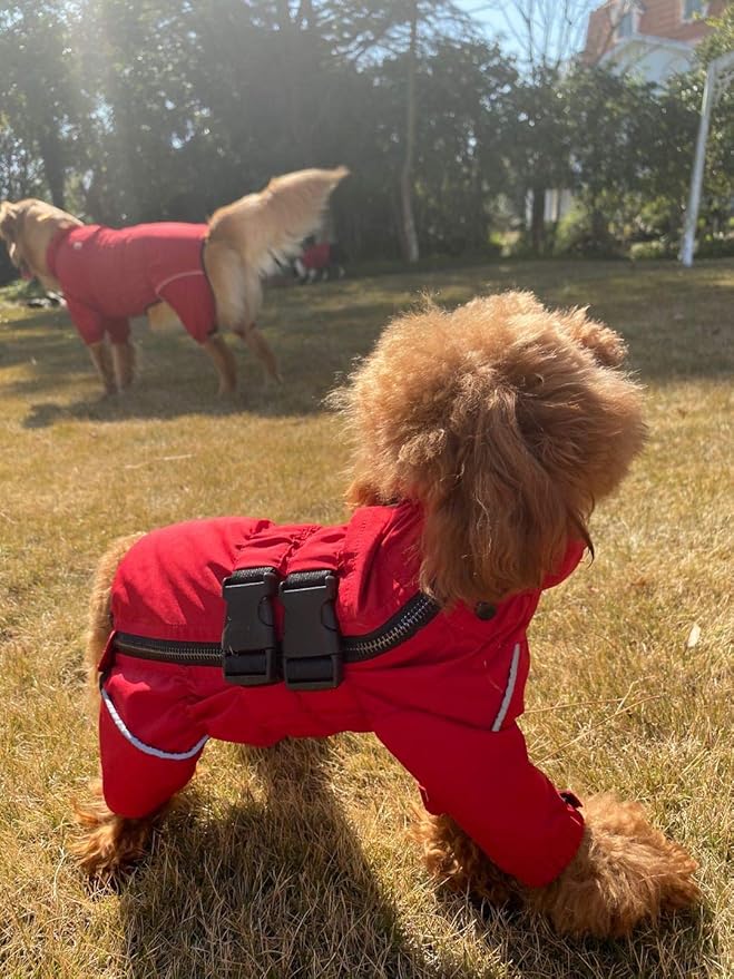 Dogs Waterproof Jacket, Lightweight Waterproof Jacket Reflective Safety Dog Raincoat Windproof Snow-Proof Dog Vest for Small Medium Large Dogs Red S