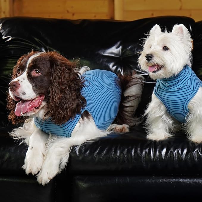 ROZKITCH Fleece Dog Pjs for Medium Dogs Boy, Cozy Stretchy Turtleneck Jumper for Winter Spring Autumn, Machine Washable Pet Clothes for Indoor & Outdoor BlueStripe L