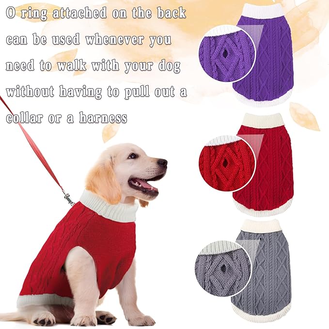 Small Dog Sweaters with Leash Hole Turtleneck Dog Sweaters Knitwear Boys Girls Warm Soft and High Stretch Pet Clothes for Fall Winter，Pet Shirts for Kitten Puppy Red Small