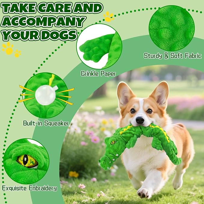 Dog Toys,Stuffed Squeaky Toys Animal Crinkle Plush Toy for Small, Middle, Large Dogs, Chew Interactive Dog Toys to Keep Them Busy,Big Pet Toys for Tug of War Game,Crocodile
