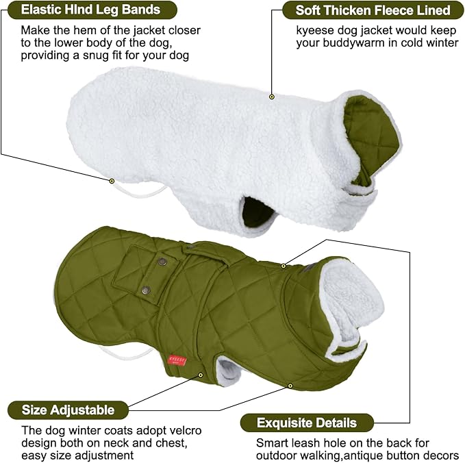 KYEESE Dog Coat Soft Pet Sweater for Cold Weather Windproof Dog Coats for Small Dogs Waterproof Dogs Jacket with Fleece Lined Thick Cat Clothes with Pocket Warm Pet Winter Puffer Coat with Leash Hole