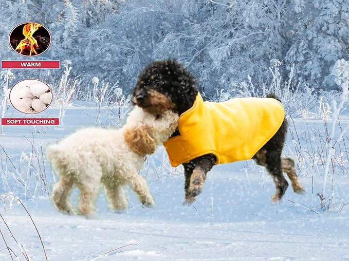 Fleece Dog Coat Pet Jacket Reflective for Cold Weather for Extra Large to Small Pets(Yellow,2XL)