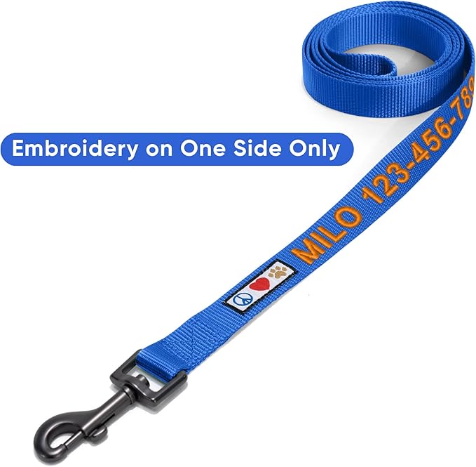 Pawtitas Personalized Dog Leash with Your Pet Name & Phone Number - Custom Engraved Name, 6 ft Long, Blue, Small Puppy Leash
