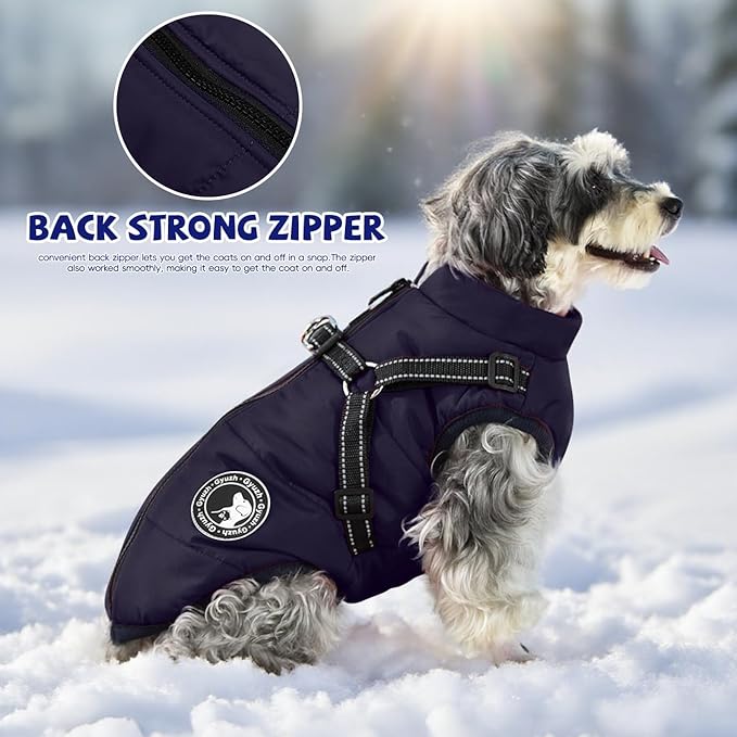 Gyuzh Dog Coat with Harness Winter Dog Coat Fleece Dog Jacket Waterproof Dog Coat Zipper Dog Jacket Puppy Coat Small Dog Clothes Dog Coat with Reflective Harness for Smal Medium Large Dogs